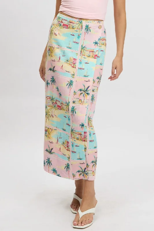 Printed Patterns Soft And Comfortable Multi Abstract Wrap Skirt High Waisted Midaxi