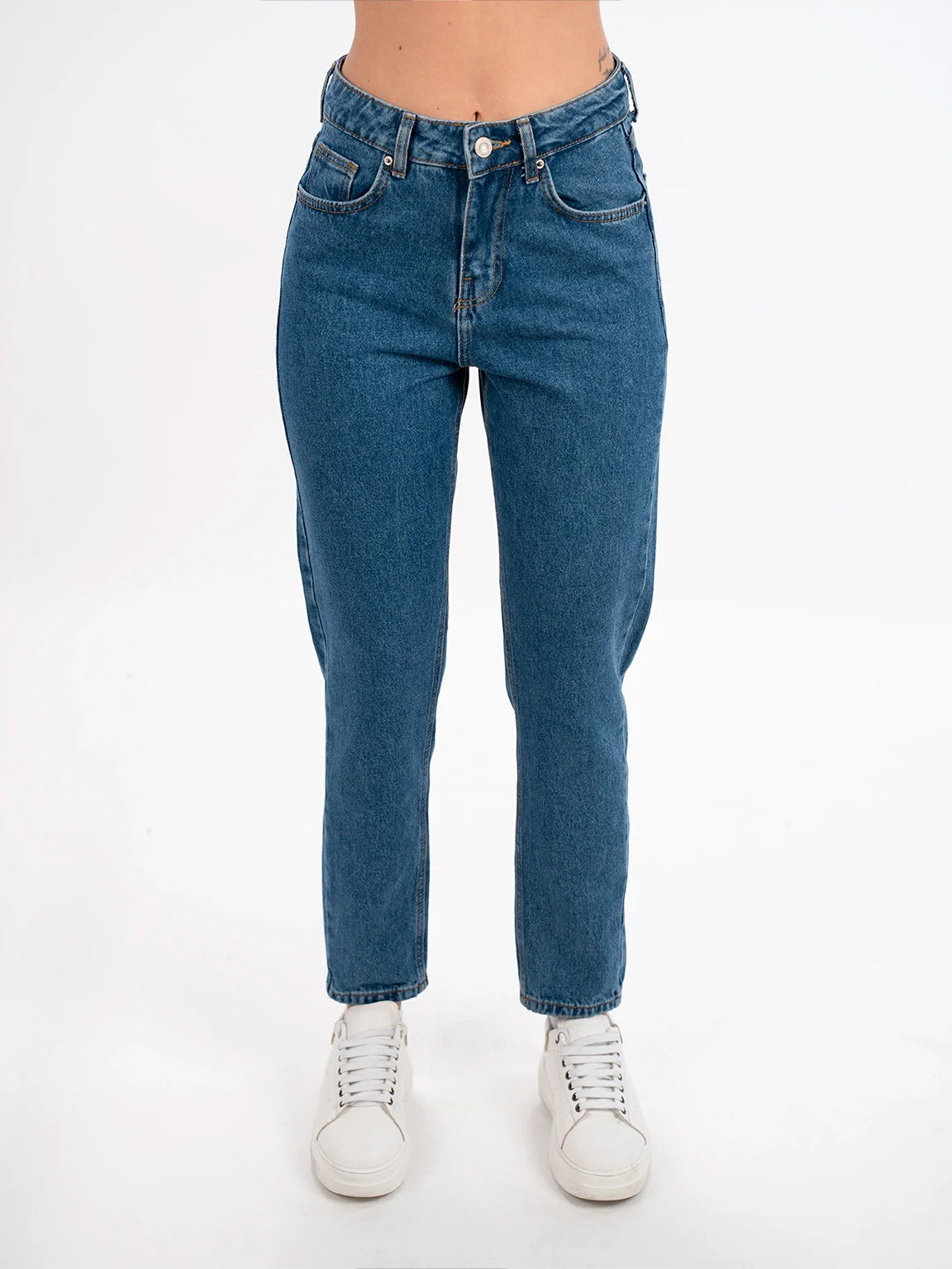 Simple Matching Sweet Style Mom Fit Blue Jeans