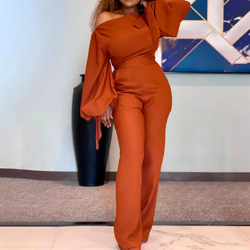 Warm and substantial Sexy One Shoulder High Waist Plus Sizes Wide Legs Jumpsuits