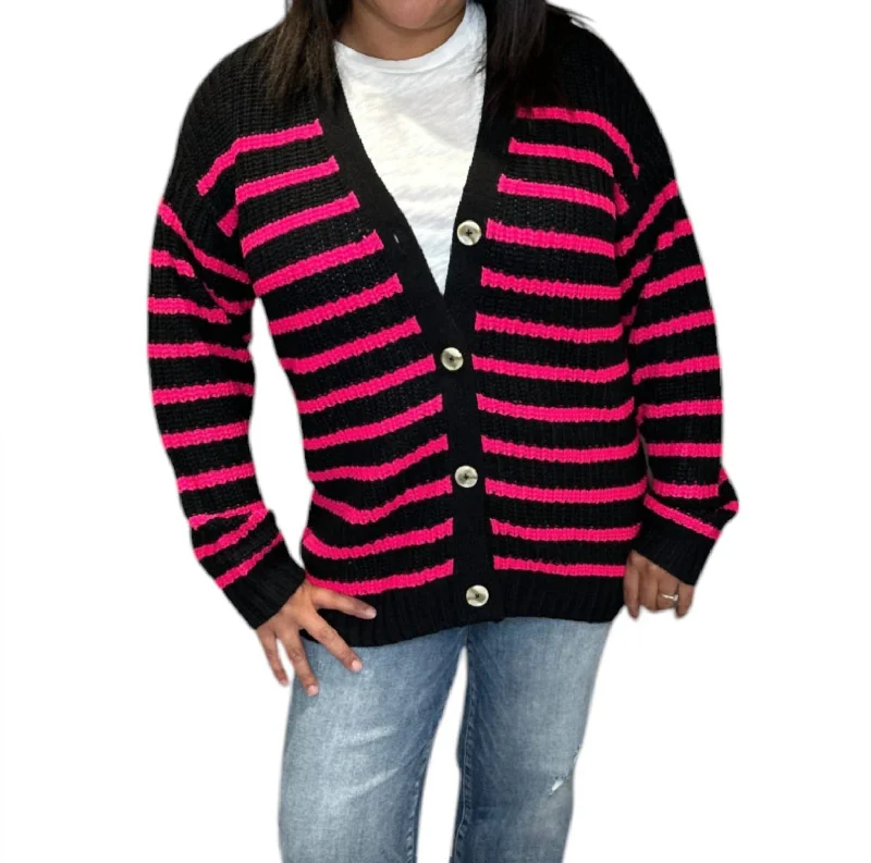 Sports Yoga Style Vibe Stripe Cardigan Sweater In Black/pink