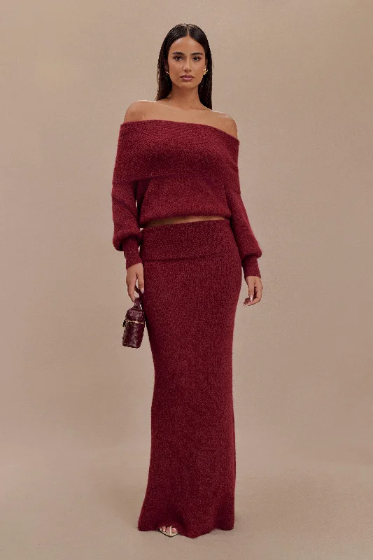 Simple research Charlotte Knit Maxi Skirt With Overlay - Merlot