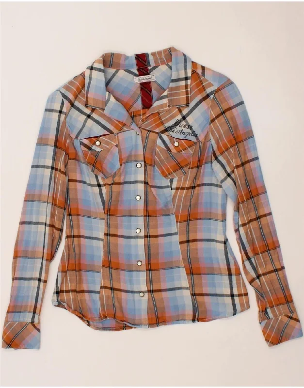 Sports Fashion Designer Style GUESS Womens Shirt UK 10 Small Blue Check Cotton