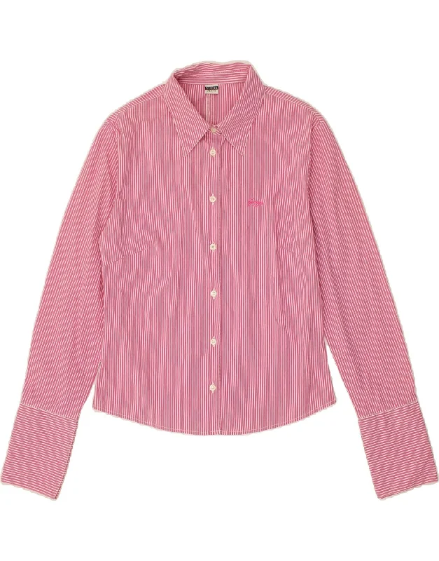 Exquisite Embroidery Simple Style GUESS Womens Shirt UK 12 Medium Pink Striped Cotton