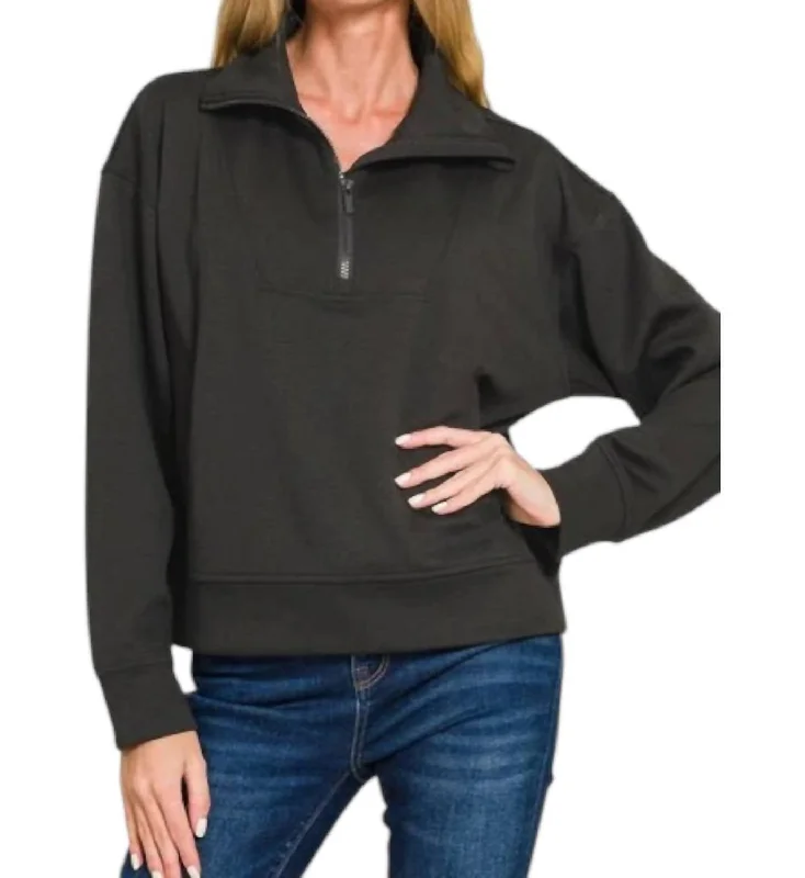 Luxury Style Stunning Fashion Scuba Half Zip Pullover Sweater In Black