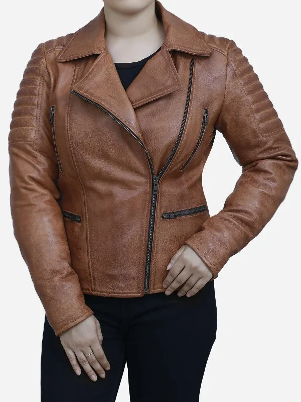 Trendy And Casual Comfortable Design Clara Women's Distressed Brown Leather Biker Jacket