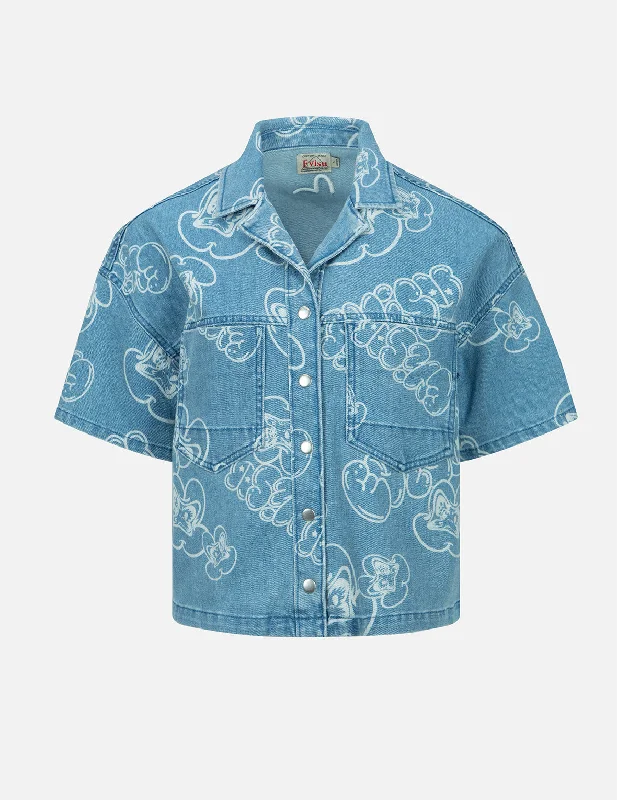 Elegant Design Avant-garde Design Allover Graffiti Daruma and Logo Discharged-Print Denim Shirt Elegant Design Avant-garde Design Allover Graffiti Daruma and Logo Discharged-Print Denim Shirt