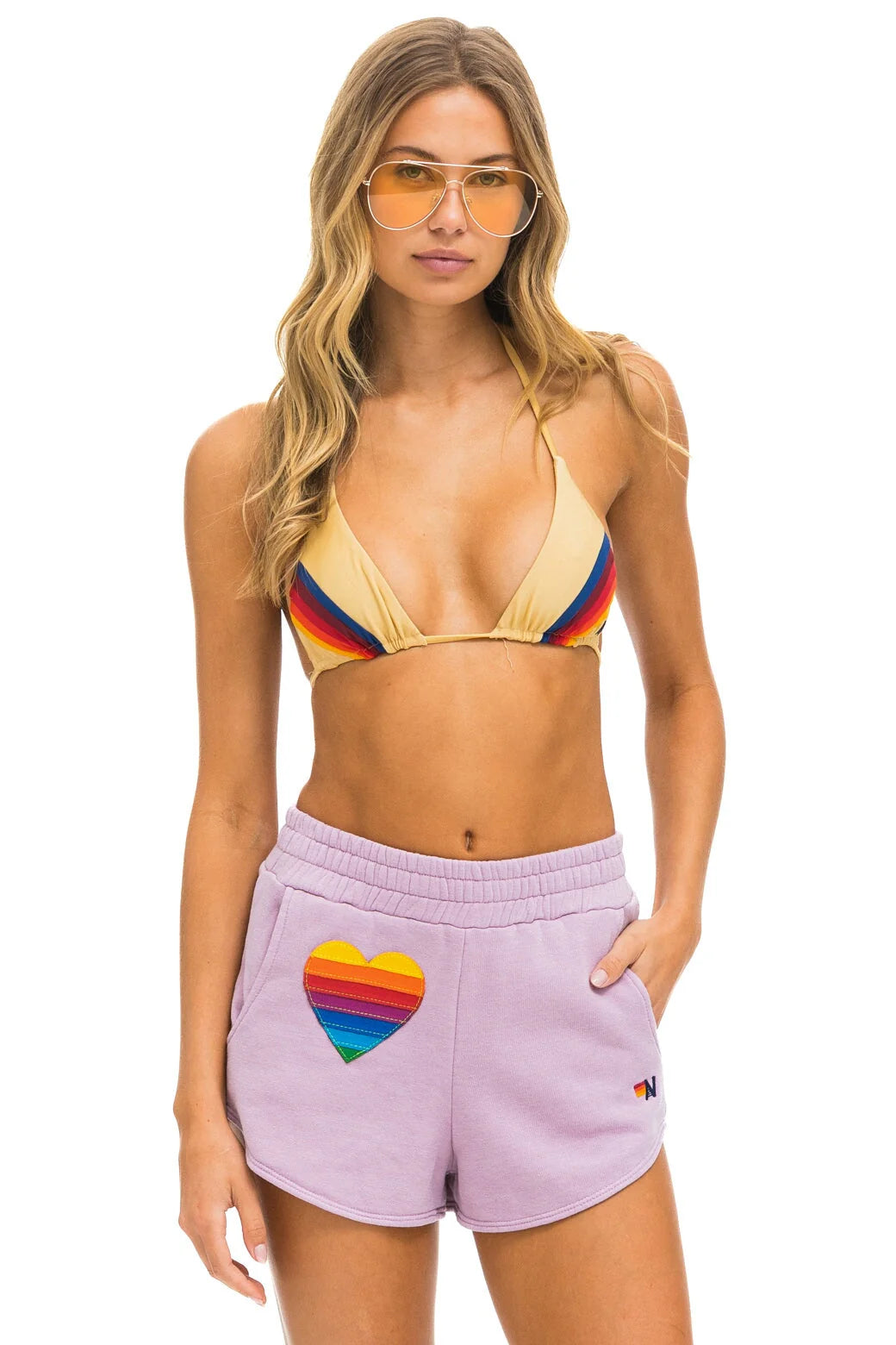 Sports suit style Rainbow Heart Lounger Short Mauve