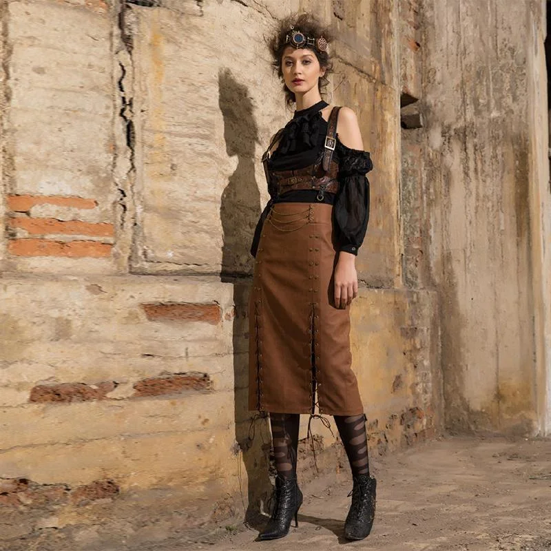 Minimal Classic Fashion Must-have Women's Leatherlook Steampunk Straight Skirt