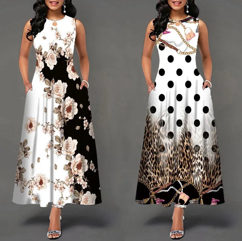Creative Prints Casual And Comfortable Summer Sleeveless Plus Size Women's Evening Dress - Bohemian Retro Casual Dresses