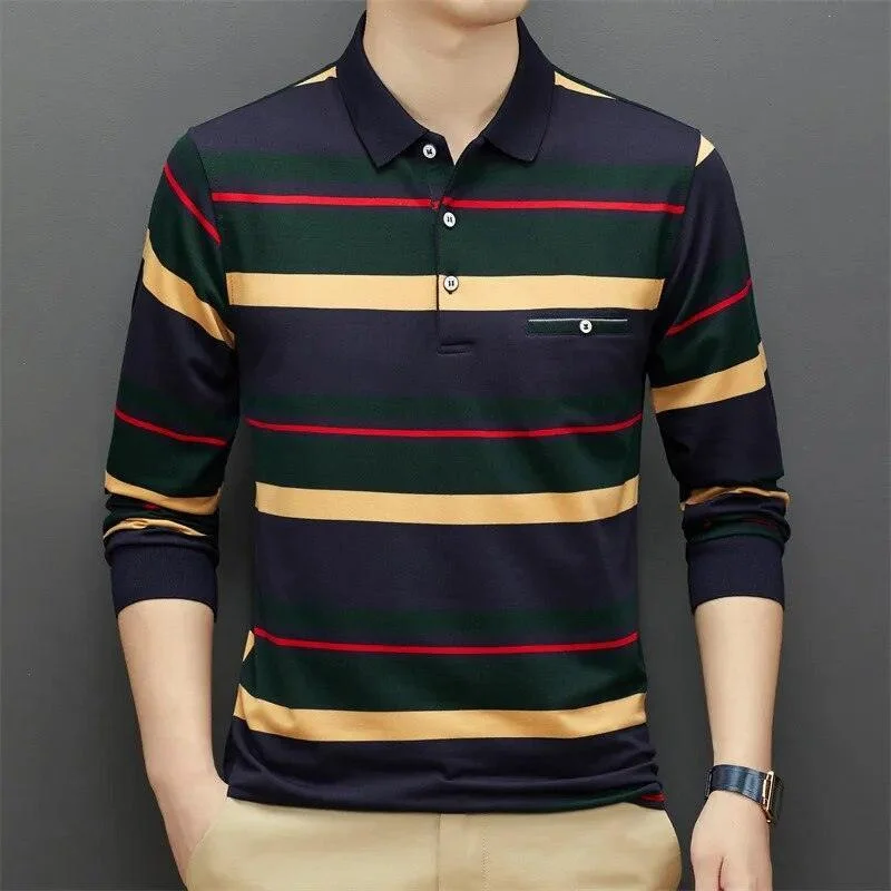 French Style Spring Fashion Polo Shirt Men 95% Cotton Long Sleeve Multi-color