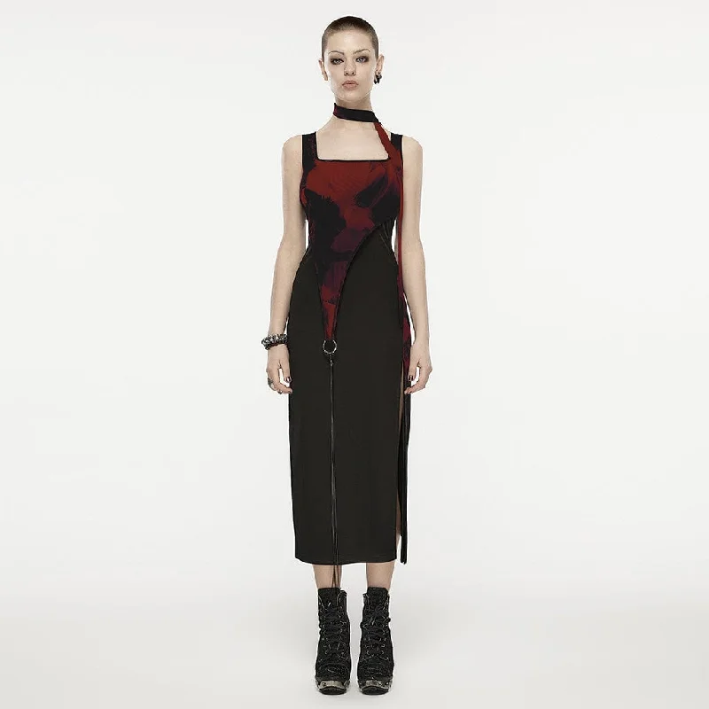 Celebrity Picks Romantic Data Women's Grunge Ink Printed Split Slip Dress with Neckwear Celebrity Picks Romantic Data Women's Grunge Ink Printed Split Slip Dress with Neckwear
