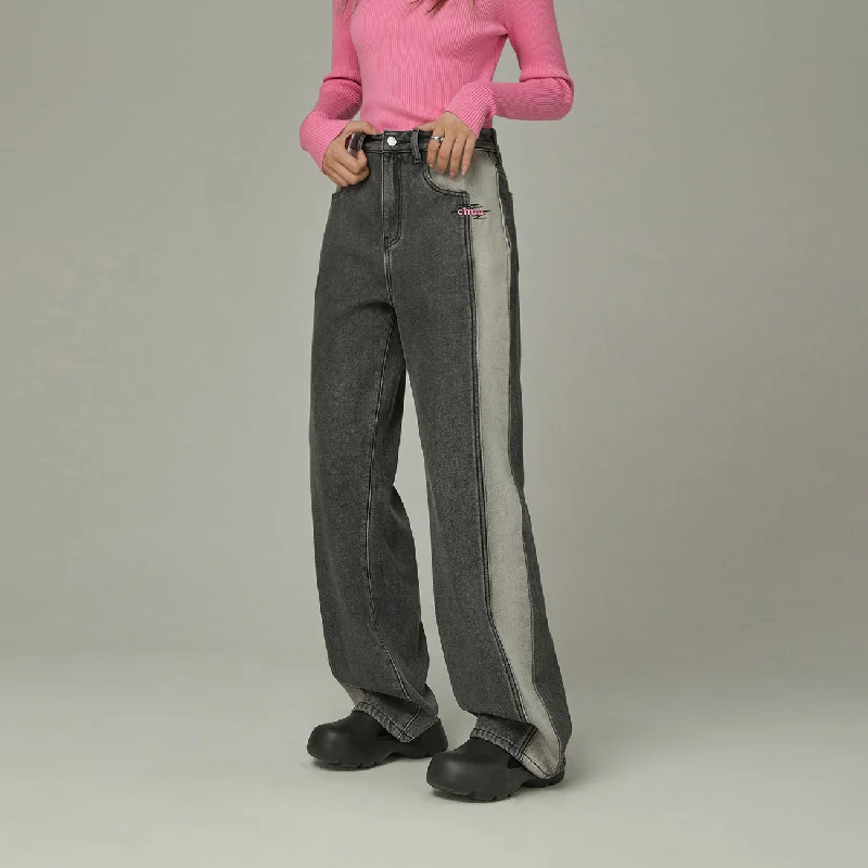 Basic Version Sports Design Color Matching Brushed Denim Jeans