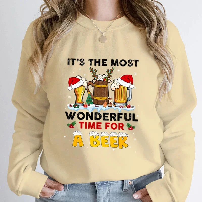 Fashionable And Fashionable Simple Style Wonderful Time Beer Autumn Winter Casual Hoodless Pullover Christmas Hoodie