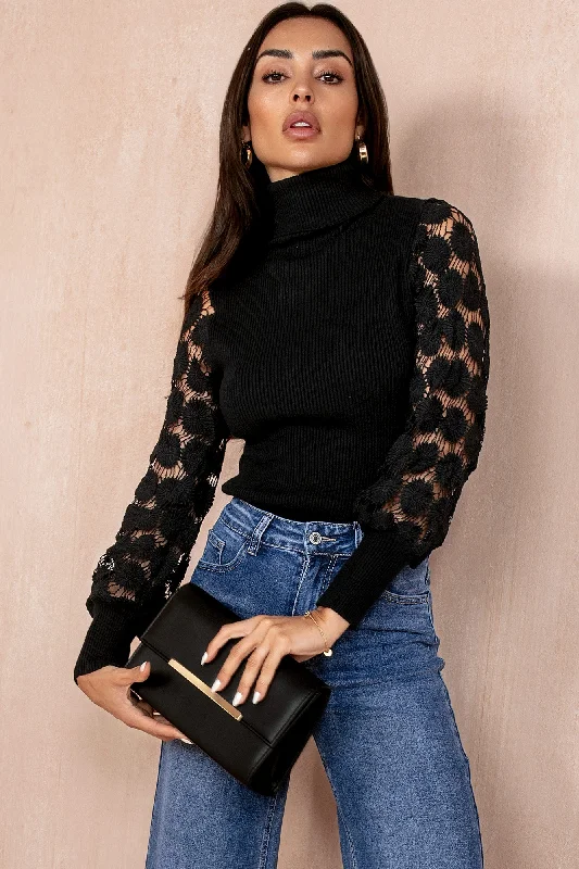 Minimal Classic Girl Style Saffron Black Ribbed Bodysuit