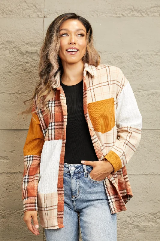 Knowledge And Elegance Plaid Color Block Dropped Shoulder Shacket