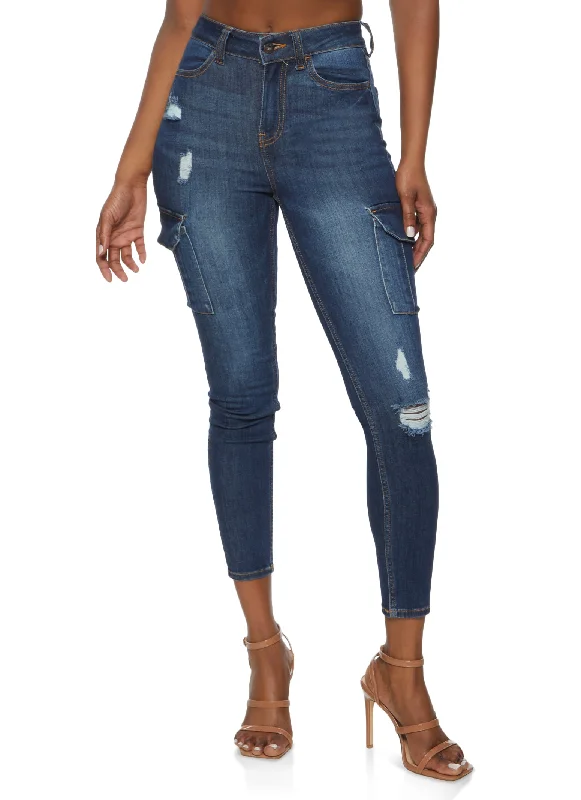 High-end Fashion Fresh And Natural WAX Cargo Pocket Skinny Jeans