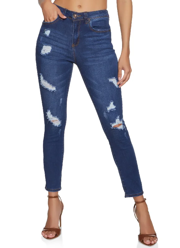 Age-reducing Style New Autumn And Winter Styles WAX Mid Rise Distressed Jeans