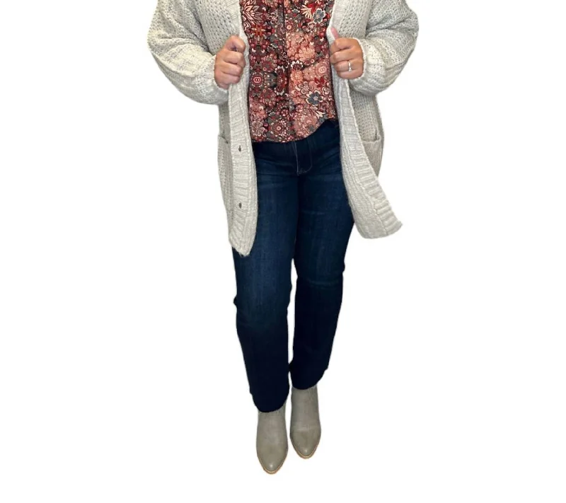 Street Vertical And Horizontal Design Cozy Chunky 3 Button Cardigan In Natural