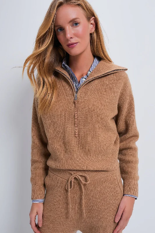 British Style Sports Design Camel Melange Long Sleeve Cashmere Wool Sweater