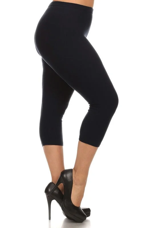 Youthful Street Fashion Casual Style Black Buttery Soft Capri Leggings