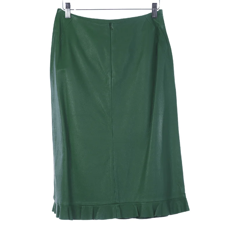 Minimal Style Karen Millen Green Leather Skirt Pleated Hem DetailUK Size 10