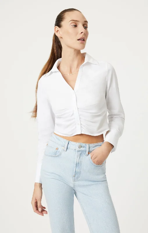 Fashionable Inner Wear High Street Style CROPPED BUTTON-UP SHIRT IN WHITE