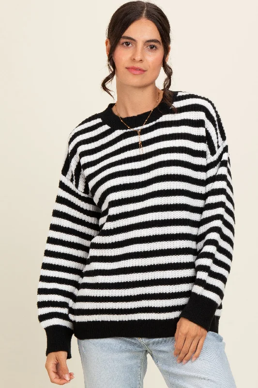 Sports Jumpsuit Black Striped Crew Neck Sweater