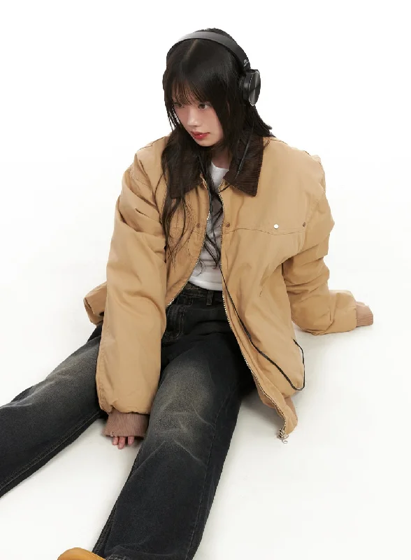 British Style Sports And Leisure Fringe-Trim Collared Bomber Jacket CJ501