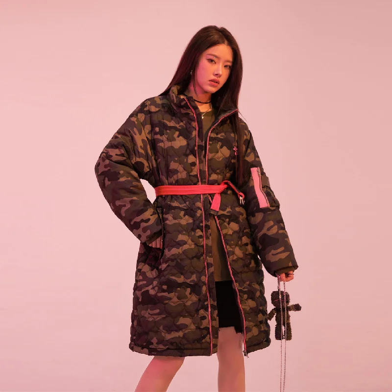 Lazy Home Carefree Louder Than A Lion Hot Girl Camouflage Loose-Fit Padded Coat