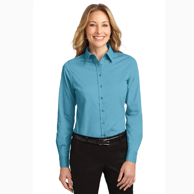 Lively And Youthful Fresh And Capable Port Authority Women's Maui Blue Long Sleeve Shirt
