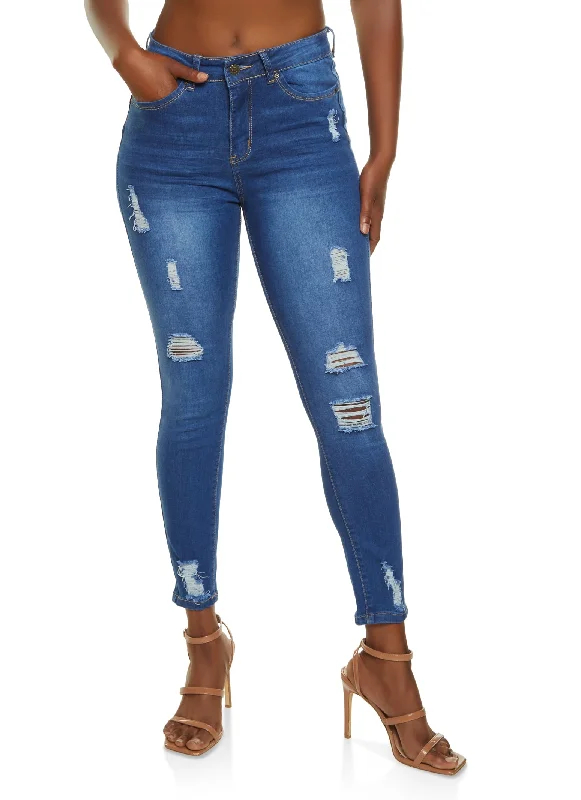 Romantic Data British Style WAX Distressed Frayed Skinny Jeans