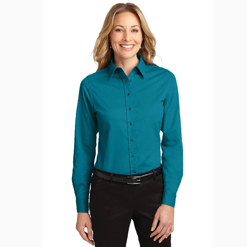 Classic And Versatile Versatile Items Port Authority Women's Teal Green Long Sleeve Shirt