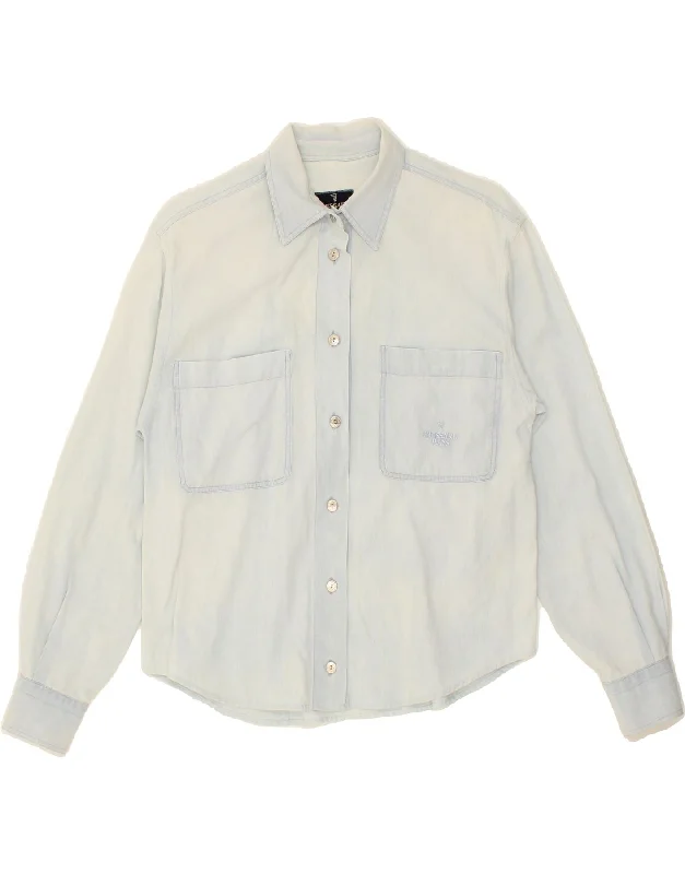 Exclusive Customization Personalized Design TRUSSARDI Womens Shirt UK 14 Medium Blue Cotton