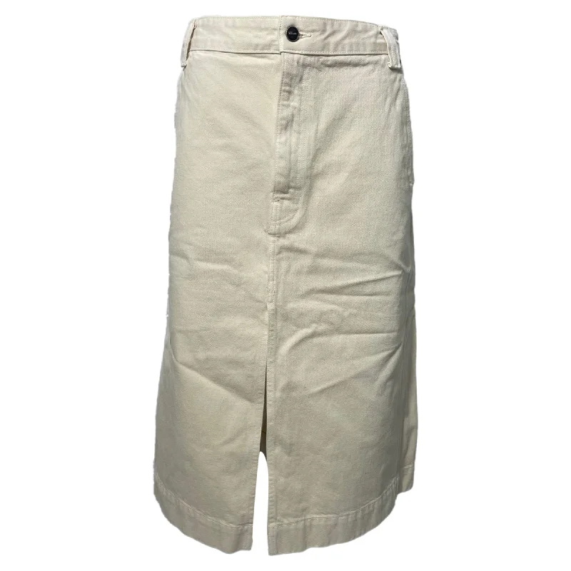Retro Prints British Style Khaite Charlene Denim Midi Skirt in Cream Cotton