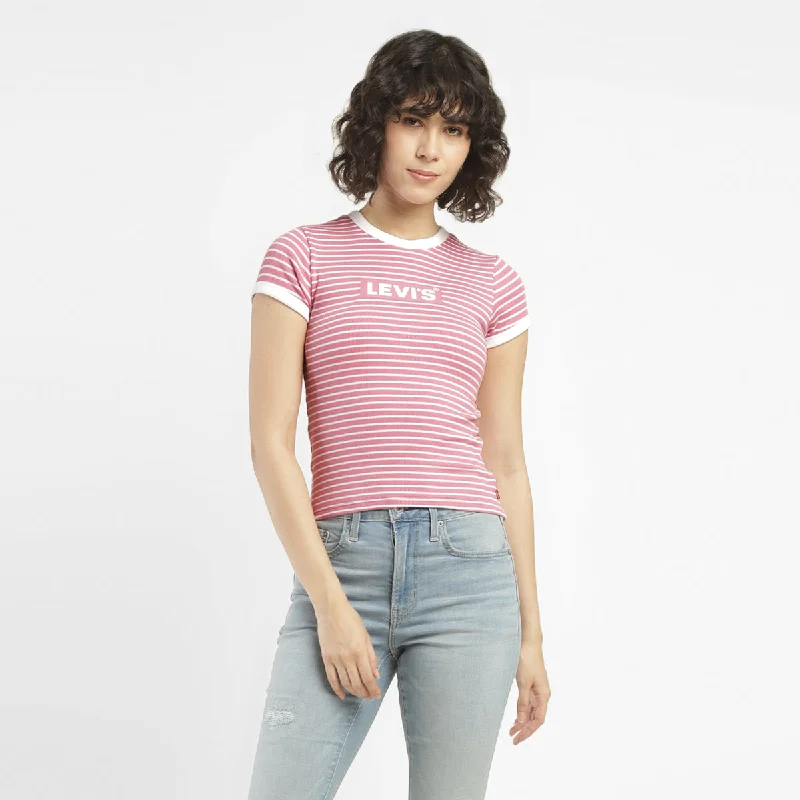 Sports Yoga Style Women's Striped Slim Fit T-shirt