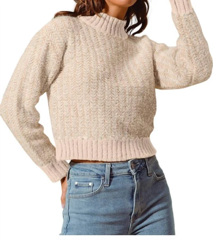 Noble Temperament Herringbone Sweater In Oatmeal