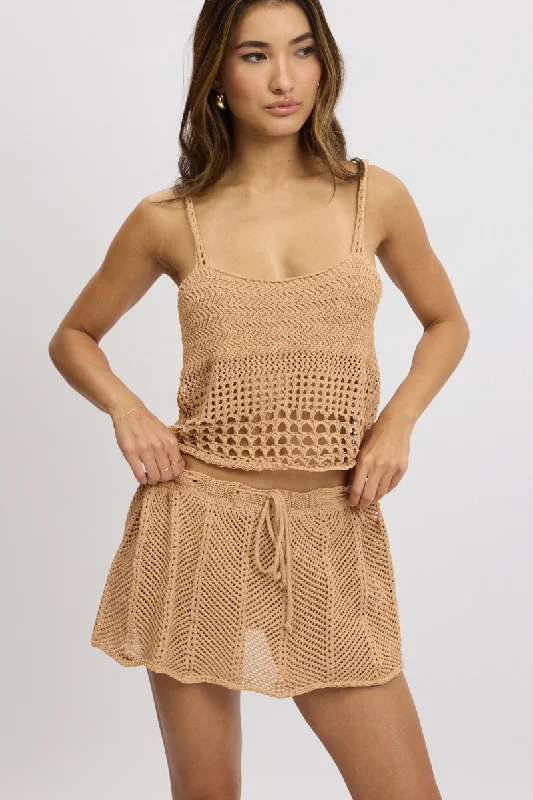Fresh And Capable Warm And Comfortable Beige Crochet Skirt Mid Rise Beach Bikini Lined Fresh And Capable Warm And Comfortable Beige Crochet Skirt Mid Rise Beach Bikini Lined