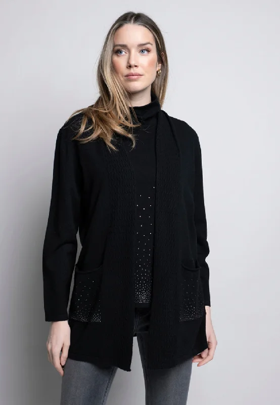 High Street Design Urban Sense Rhinestone-Embellished Open-Front Jacket