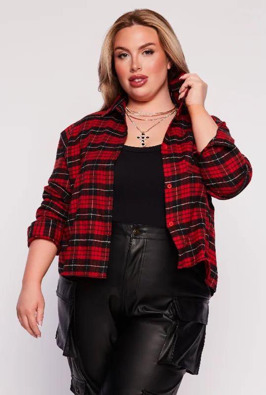 Low-key Luxury Plus Size Plaid Shirt