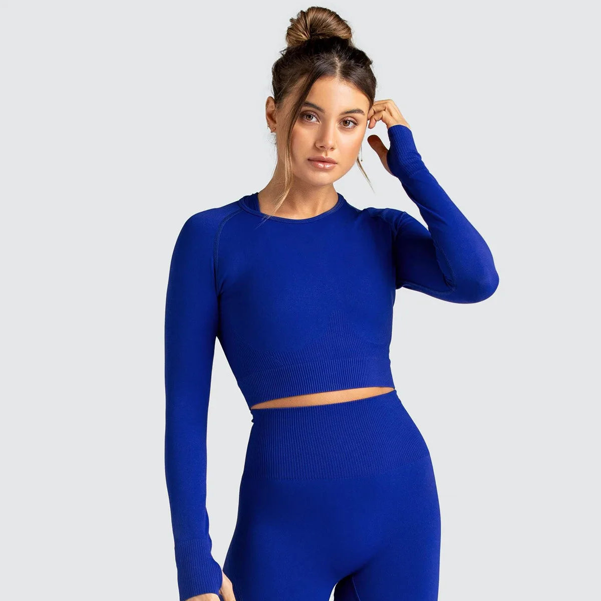 Integrated Design Modern Tailoring Seamless Pure Color Fitness Slim Breathable Tops Yoga Sports Gym Tight Long Sleeve Shirt For Women Integrated Design Modern Tailoring Seamless Pure Color Fitness Slim Breathable Tops Yoga Sports Gym Tight Long Sleeve Shirt For Women