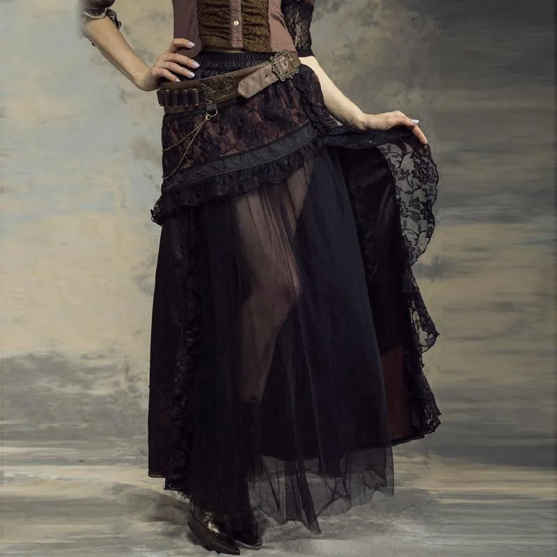 End Of The Year Body Design Women's Goth Multilayered Net Front Skirt