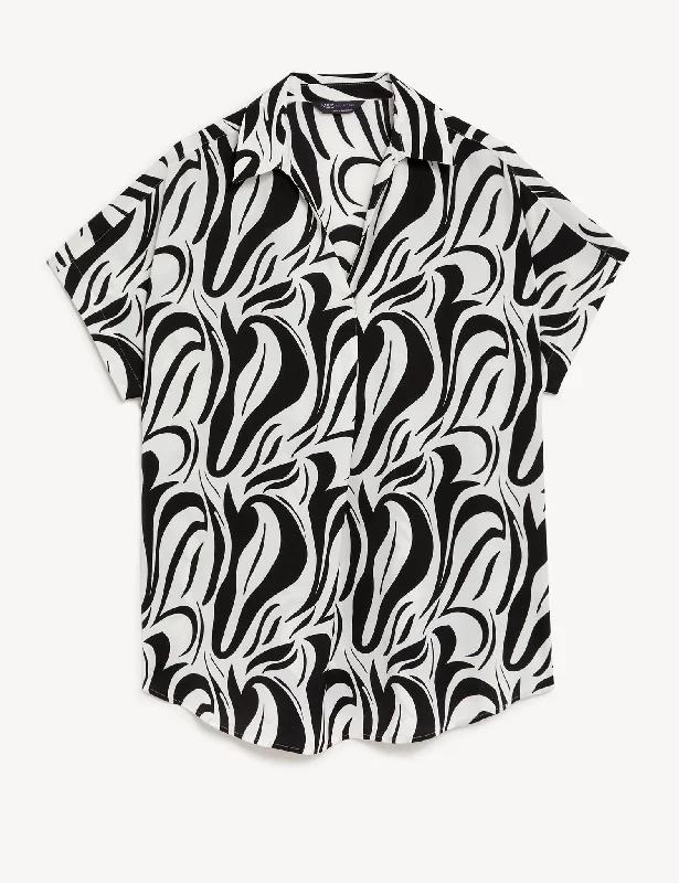 Tropical Style Personalized Clothing Satin Printed Popover Blouse