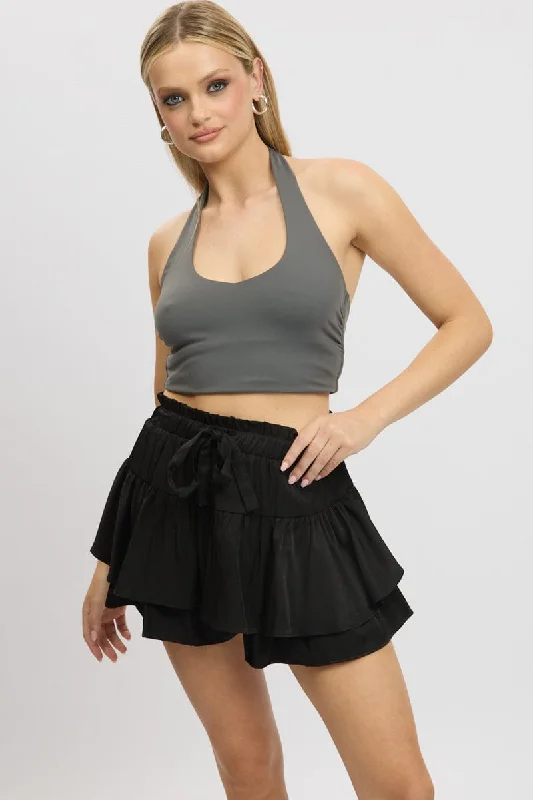 Fashion Must-have Versatile Items Black Skort Skirt Frilled Hem Elasticated Waist