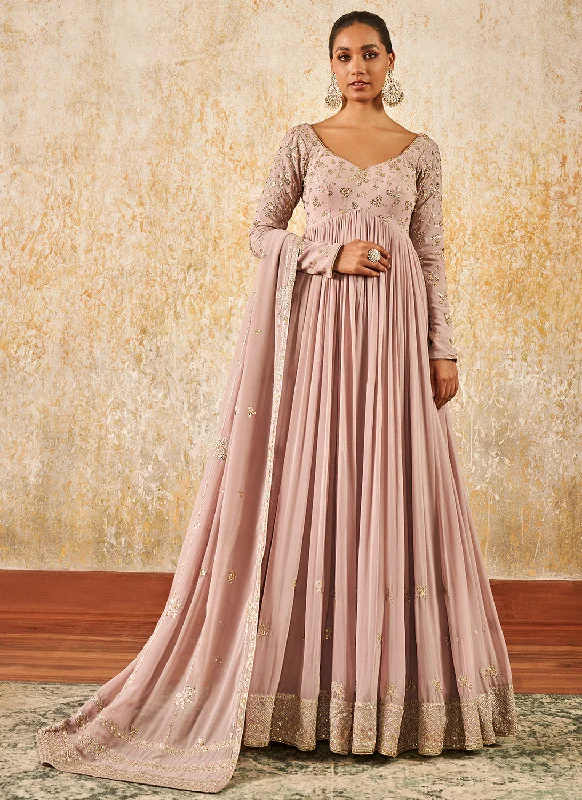 Boutique Recommendation Romantic Data Mauve Embroidered Georgette Anarkali