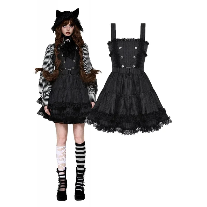 Fashionable Prints Casual Street Women's Lolita Buttons Lace Suspender Skirt