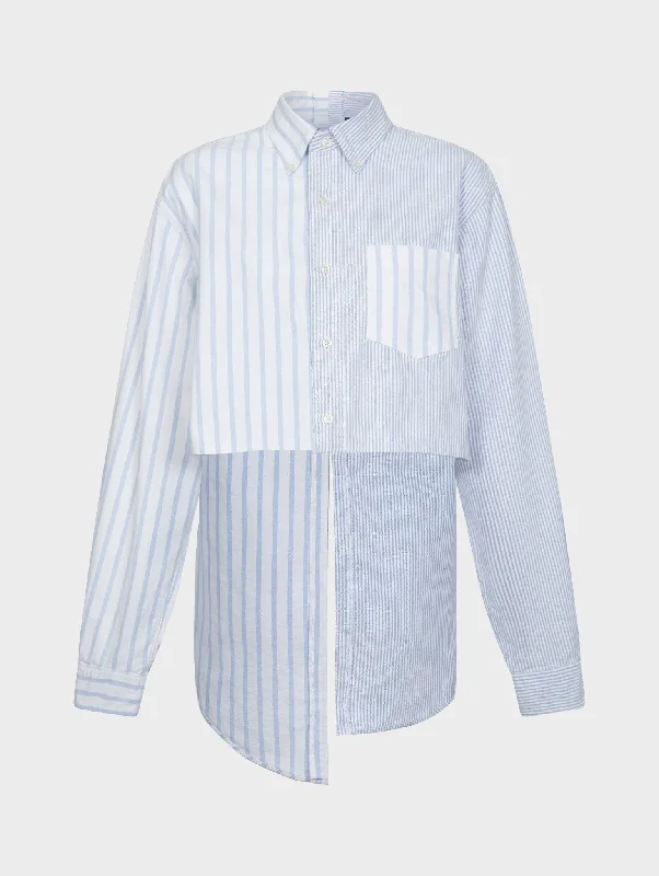 Elegant Design Sweet Style Cindy Shirt Stripe Brushed Cotton Light Blue