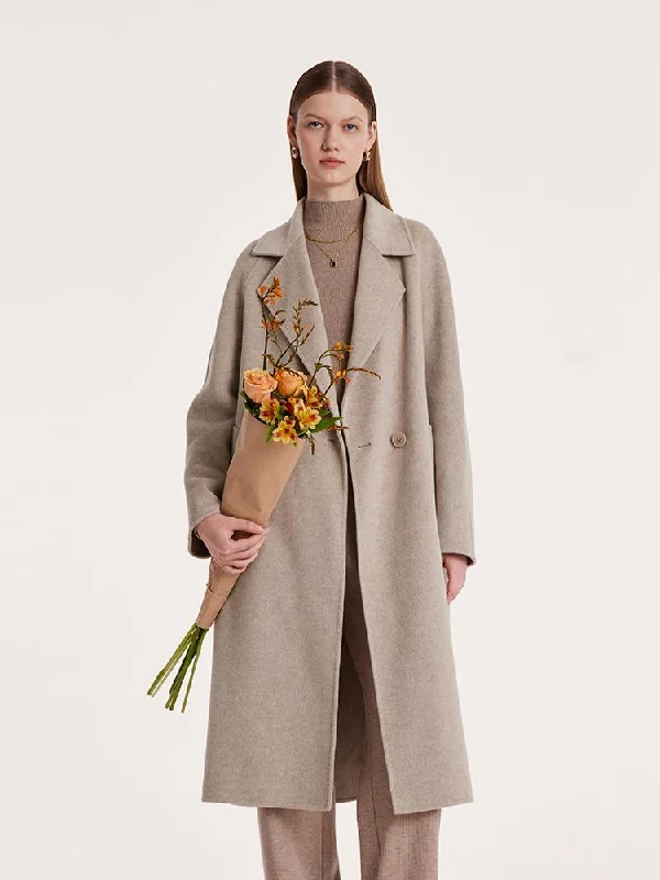 Basic Version Sports Design Cashmere Wool Notched Lapel Double-Faced Women Coat