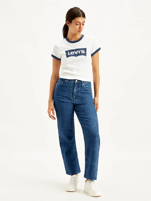 Personalized Wear Luxury Style Women's High Rise Ribcage Straight Blue Jeans