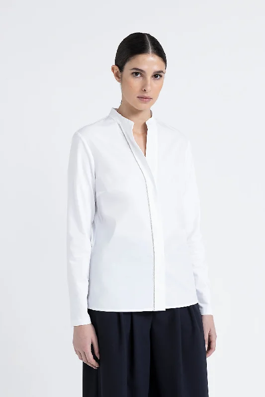 Elegant Design Cute Style Mandarin collar poplin and cotton jersey shirt