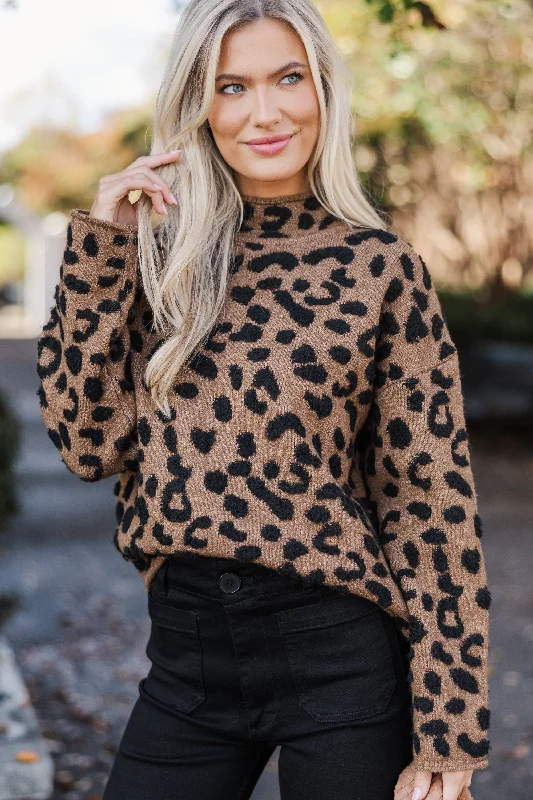 Exclusive Customization Bright Colors Work With You Brown Leopard Sweater